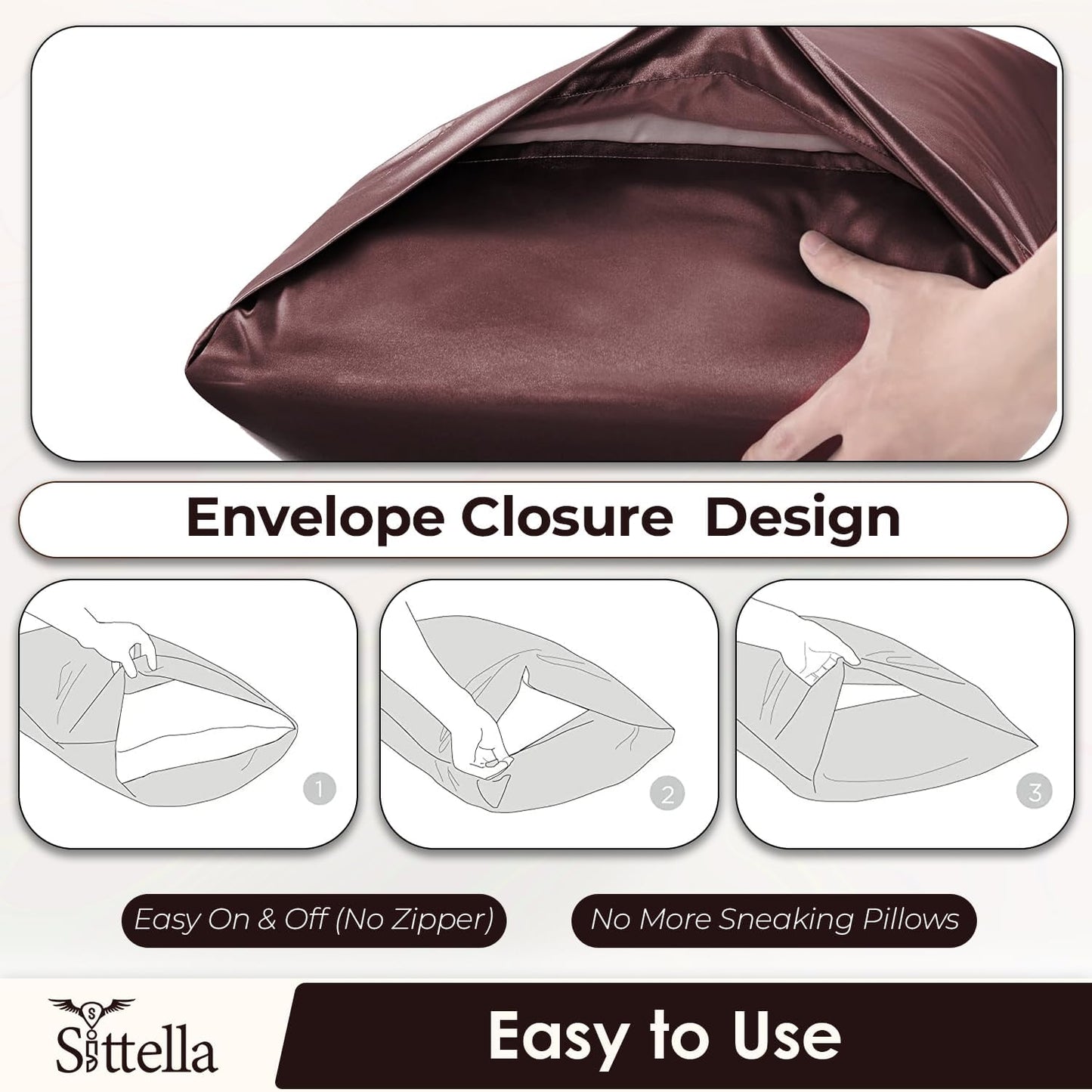 SUNVIBE®  Satin Pillow Covers With Scrunchy for Hair | Silk Pillow Case | Soft Pillow Satin Cover with Hidden Zipper | Pillow Cover