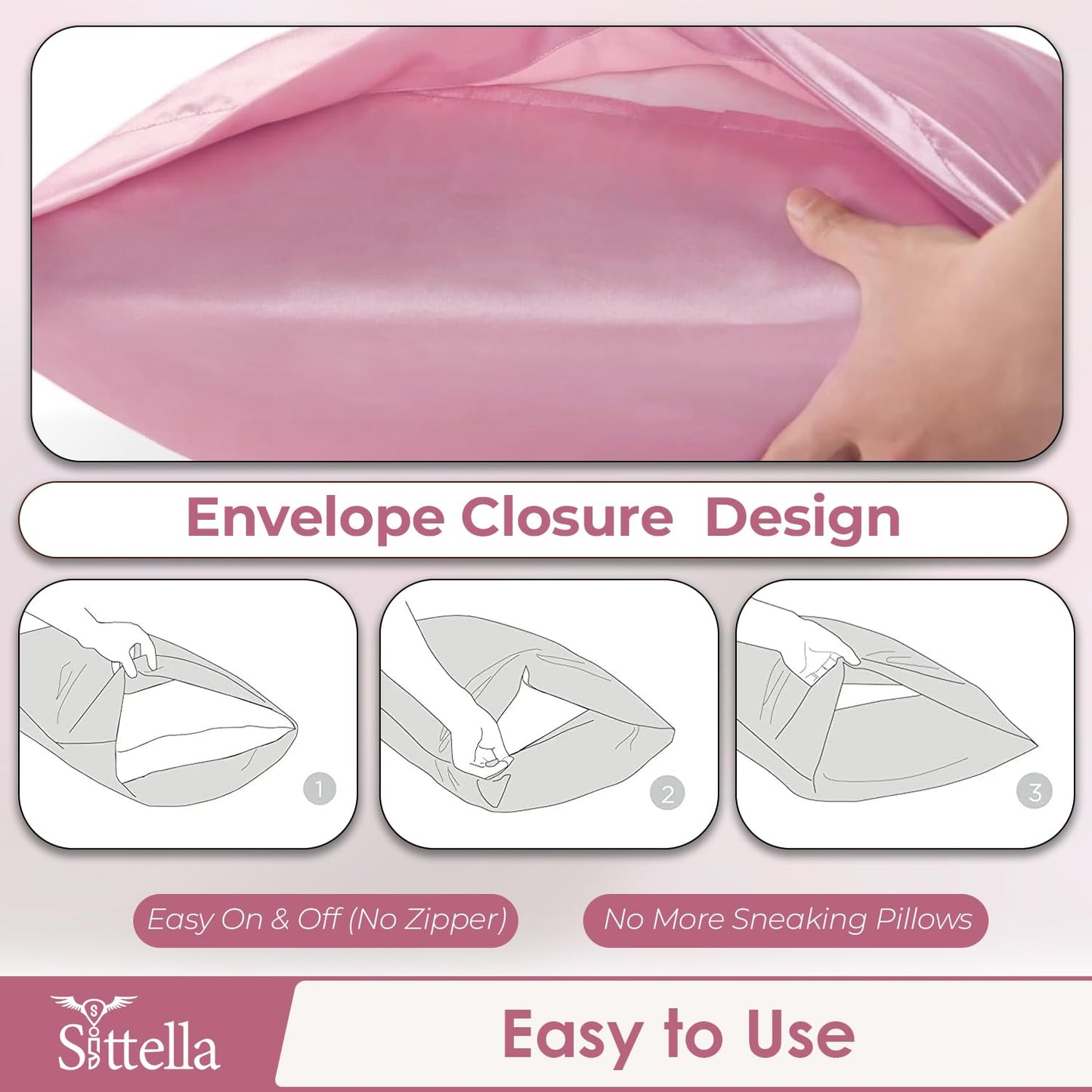 SUNVIBE®  Satin Pillow Covers With Scrunchy for Hair | Silk Pillow Case | Soft Pillow Satin Cover with Hidden Zipper | Pillow Cover