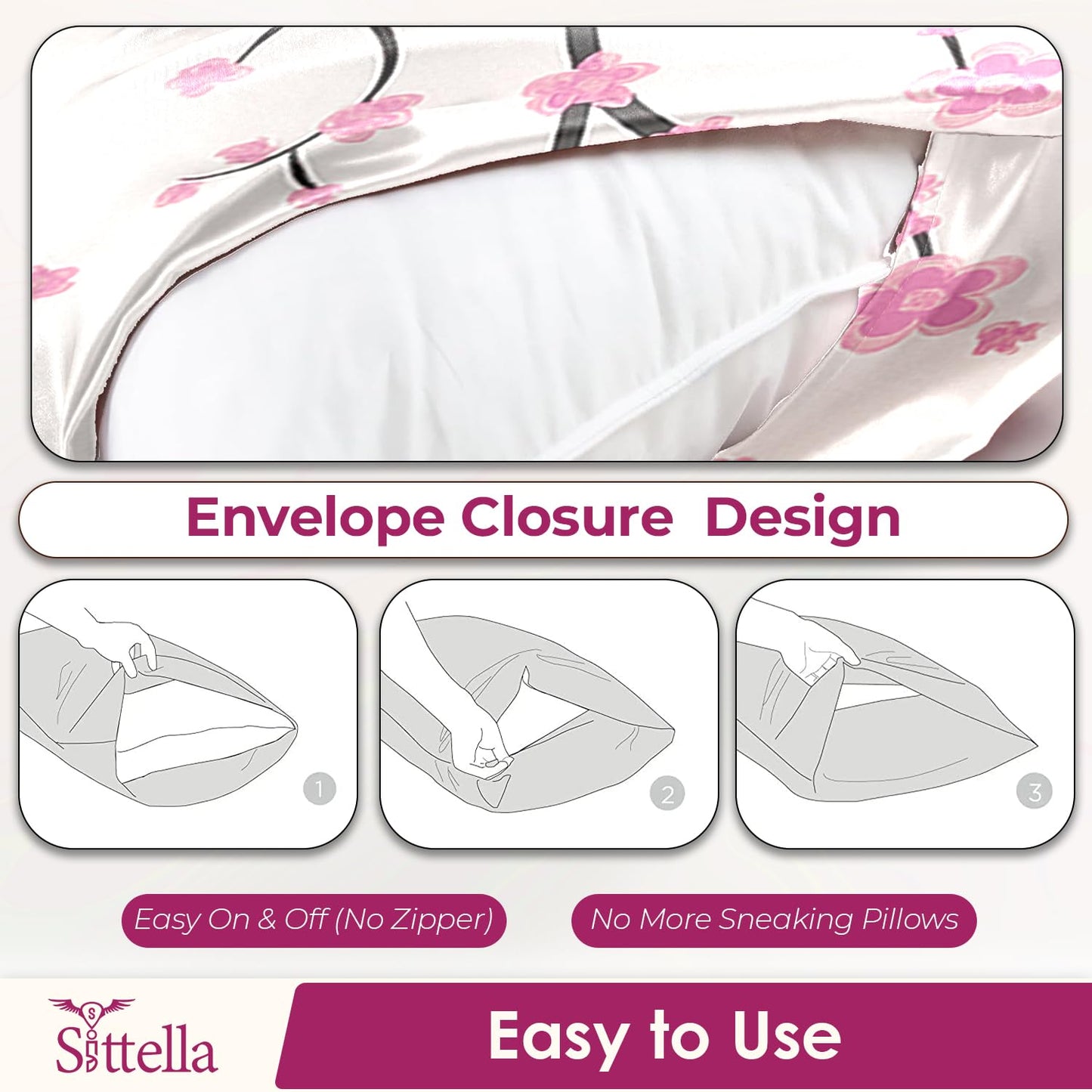 SUNVIBE® 3D Satin Pillow Covers With Scrunchy for Hair | Silk Pillow Case | Soft Pillow Satin Cover with Hidden Zipper | Pillow Cover