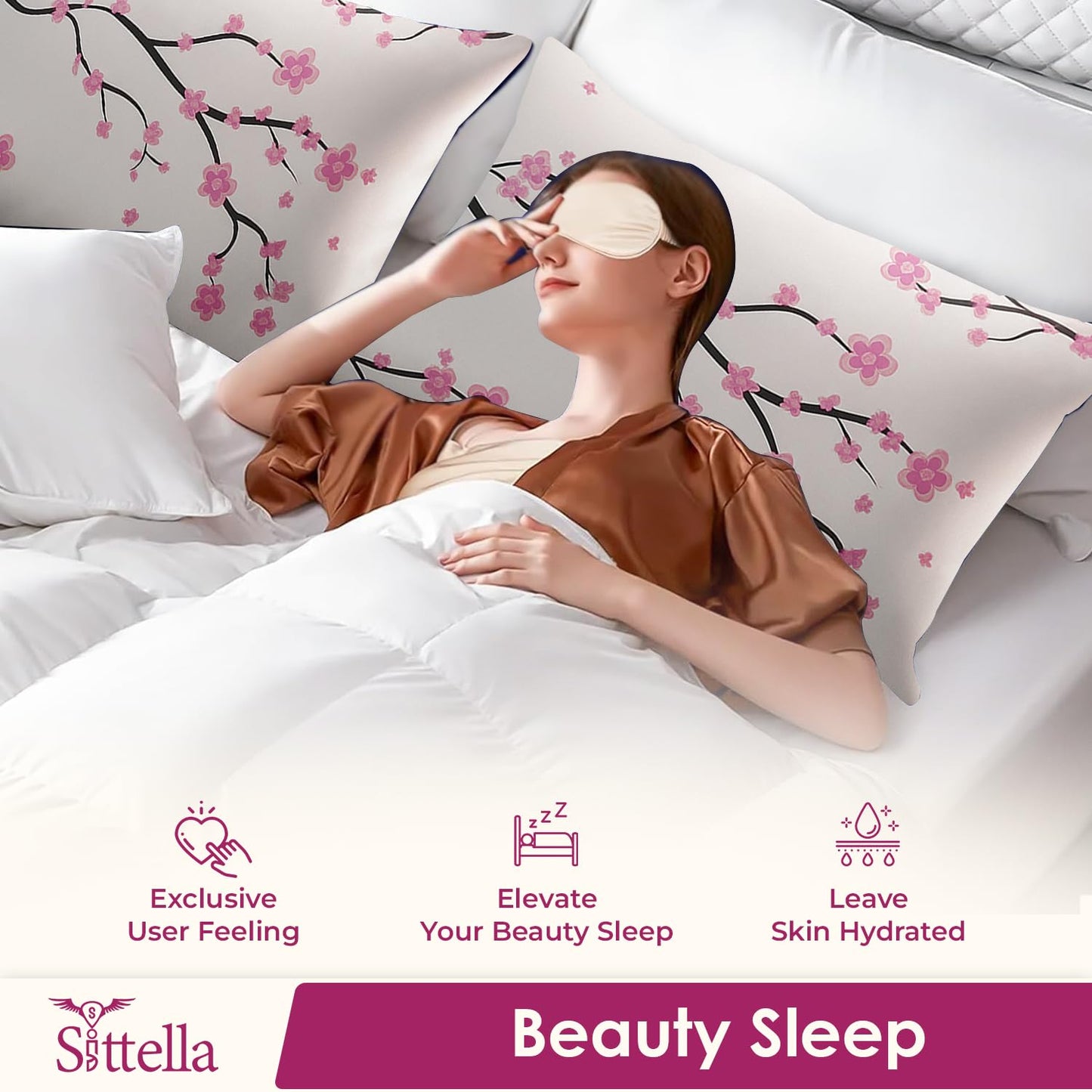 SUNVIBE® 3D Satin Pillow Covers With Scrunchy for Hair | Silk Pillow Case | Soft Pillow Satin Cover with Hidden Zipper | Pillow Cover
