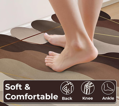 Kitchen Floor Mat 3.5mm (120x40cm & 40x60cm, Leaf Print-2 Pieces) Wave Print