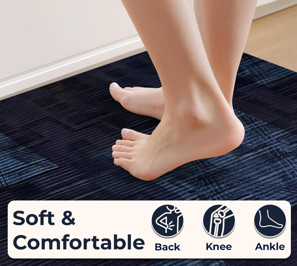 Kitchen Floor Mat 3.5mm (120x40cm & 40x60cm, Leaf Print-2 Pieces) Blue Check
