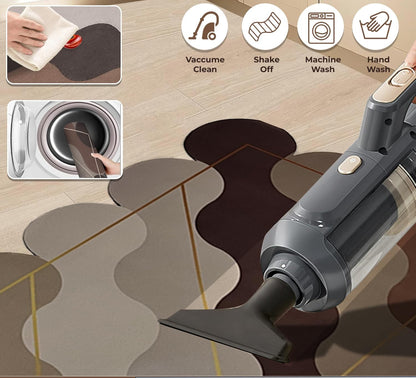 Kitchen Floor Mat 3.5mm (120x40cm & 40x60cm, Leaf Print-2 Pieces) Wave Print