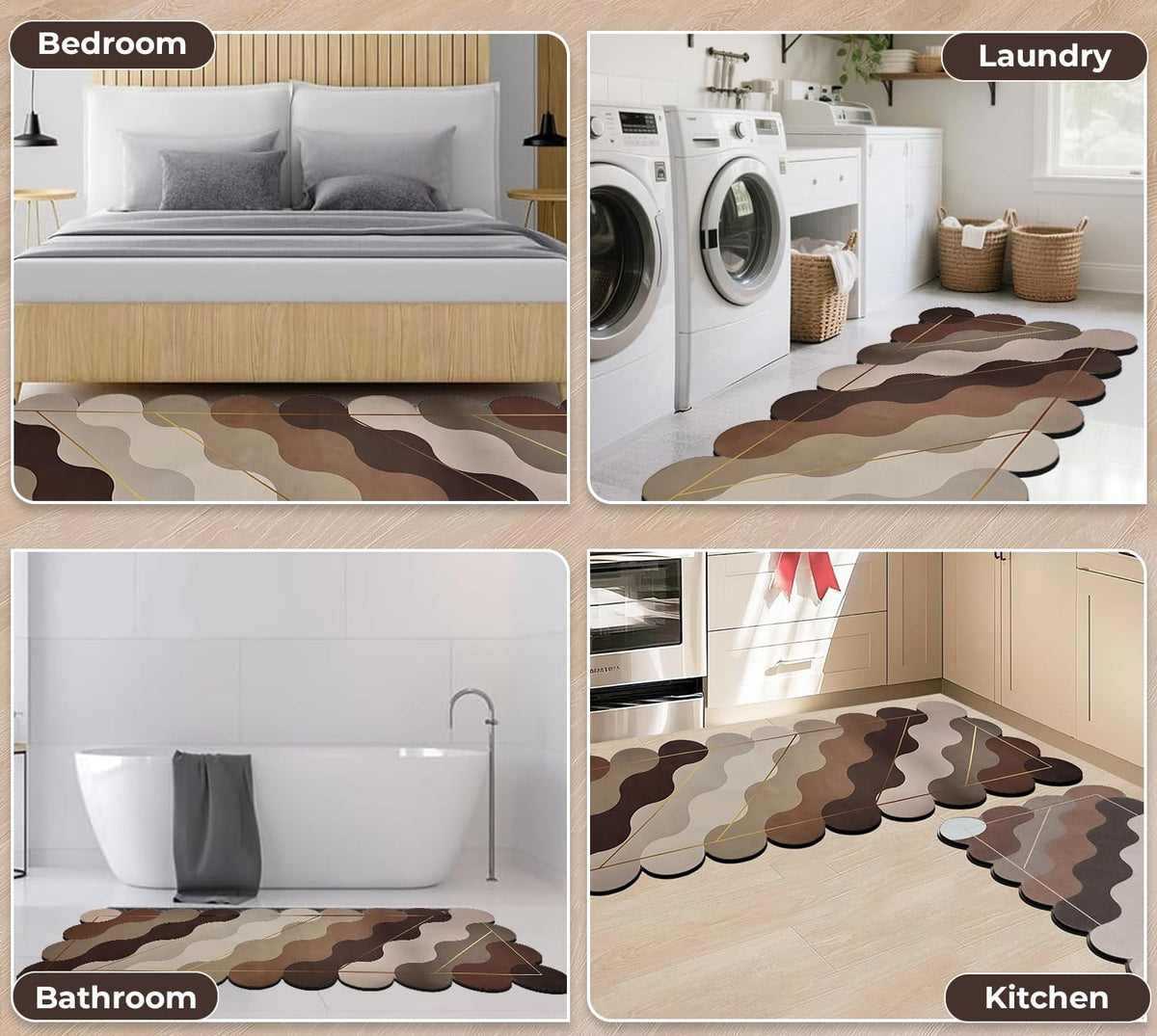 Kitchen Floor Mat 3.5mm (120x40cm & 40x60cm, Leaf Print-2 Pieces) Wave Print