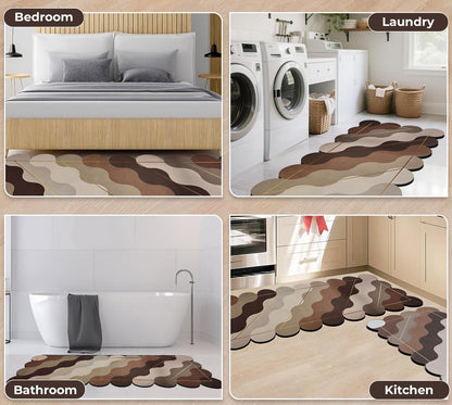 Kitchen Floor Mat 3.5mm (120x40cm & 40x60cm, Leaf Print-2 Pieces) Wave Print