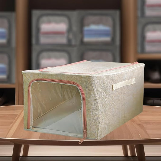 Double-Sided Zipper Wardrobe Organizer, Foldable Storage Box 1-Pack 49 L  (Beige)
