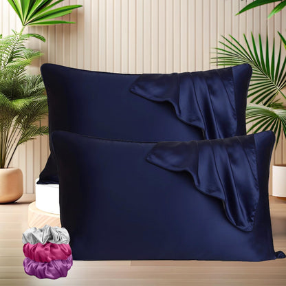 SUNVIBE®  Satin Pillow Covers With Scrunchy for Hair | Silk Pillow Case | Soft Pillow Satin Cover with Hidden Zipper | Pillow Cover