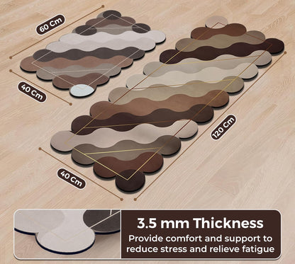Kitchen Floor Mat 3.5mm (120x40cm & 40x60cm, Leaf Print-2 Pieces) Wave Print