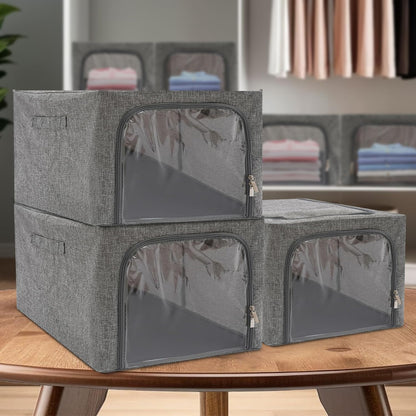 31L Double-Sided Zipper Storage Box – Foldable Organizer for Clothes & More (Grey)