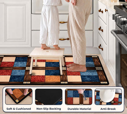 Kitchen Floor Mat 3.5mm (120x40cm & 40x60cm-2 Pieces) Block Print