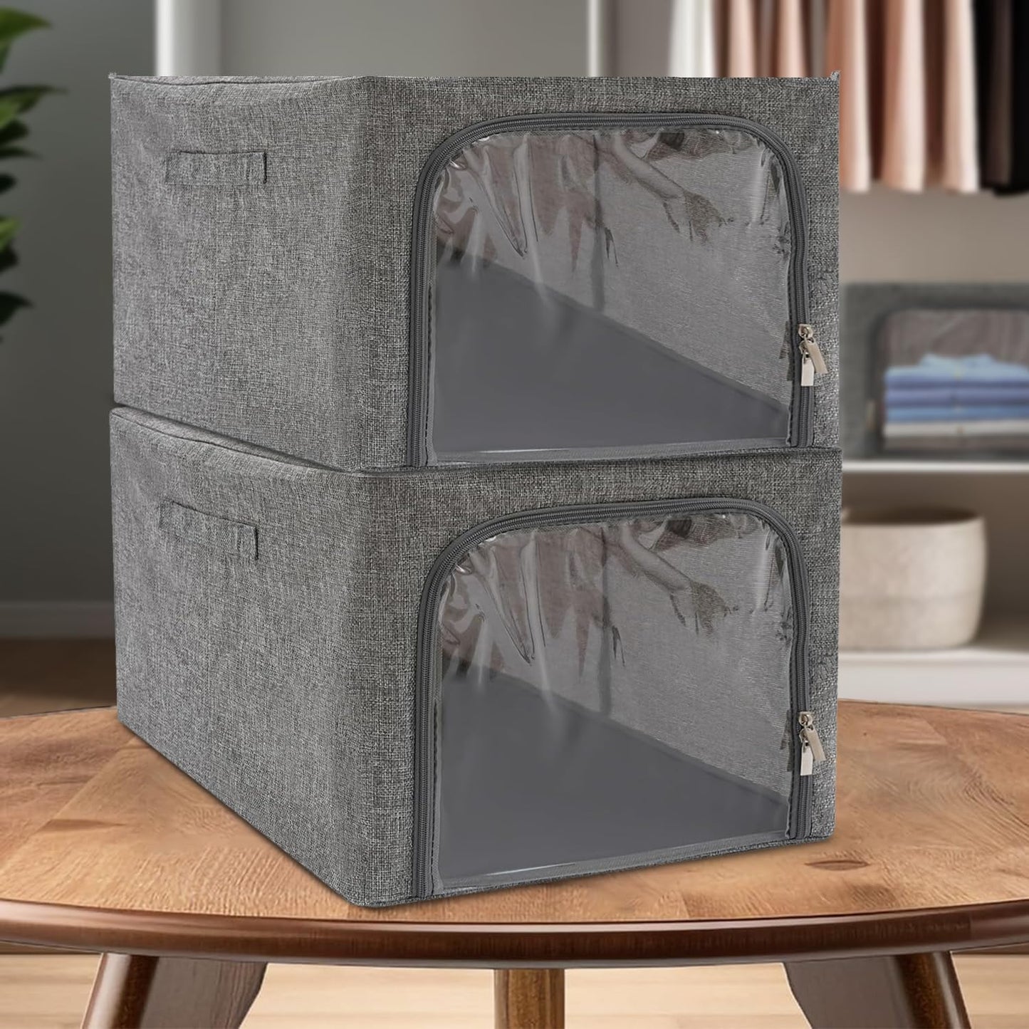 31L Double-Sided Zipper Storage Box – Foldable Organizer for Clothes & More (Grey)
