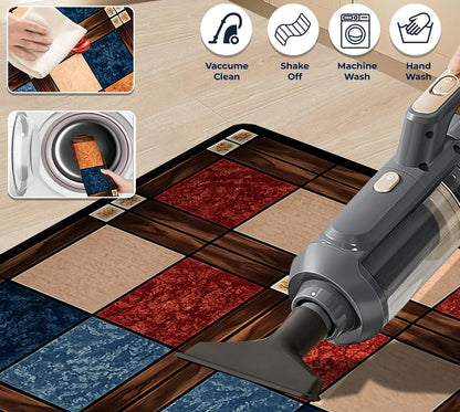 Kitchen Floor Mat 3.5mm (120x40cm & 40x60cm-2 Pieces) Block Print