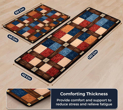 Kitchen Floor Mat 3.5mm (120x40cm & 40x60cm-2 Pieces) Block Print