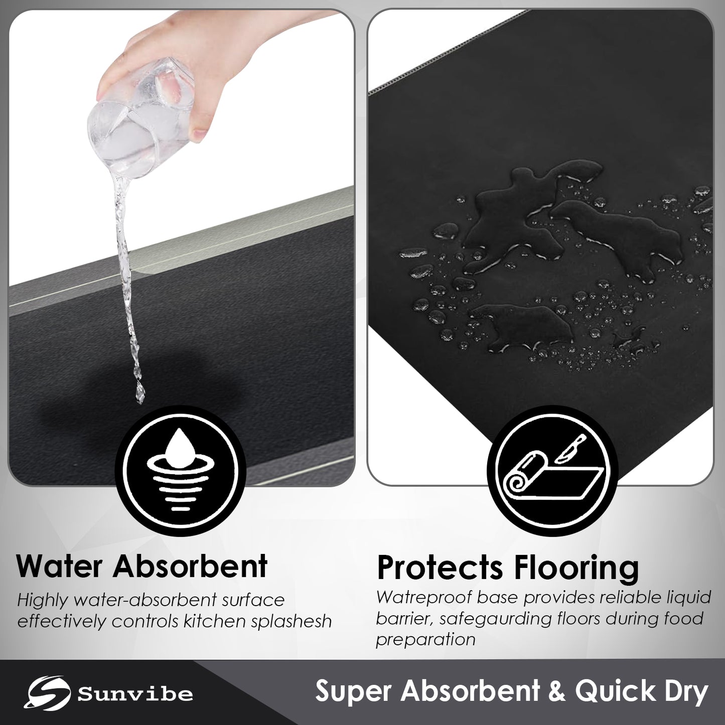 Kitchen Floor Mat 3.5mm (120x40cm & 40x60cm, Grey-2 Pieces)