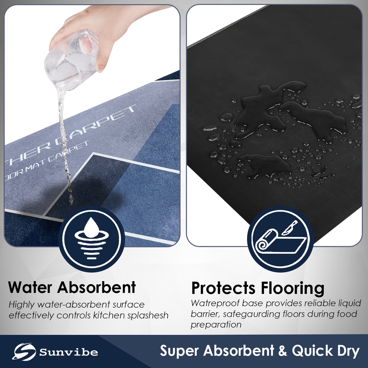 Kitchen Floor Mat 3.5mm (120x40cm & 40x60cm, Feather Print-2 Pieces)