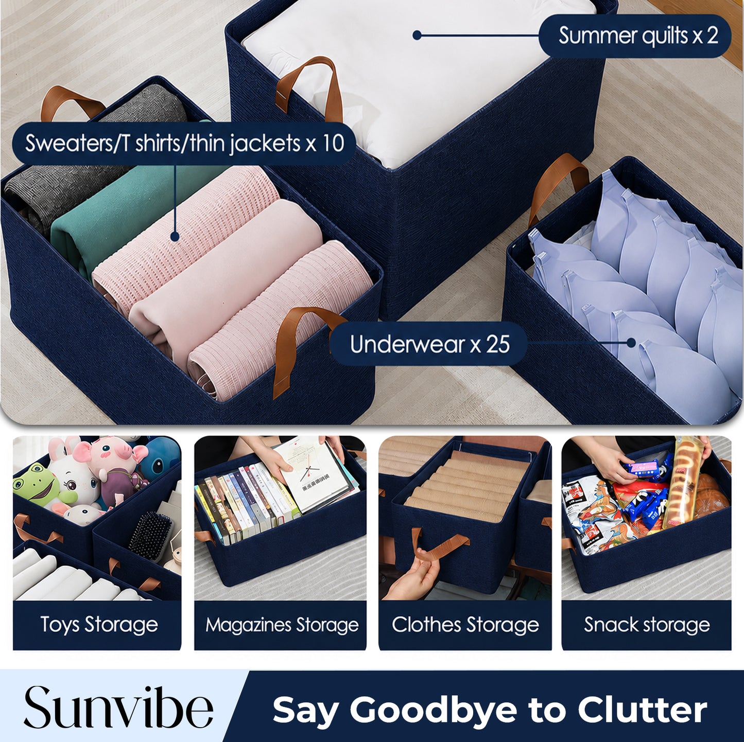 56 L Double-Sided Zipper Storage Box -Blue