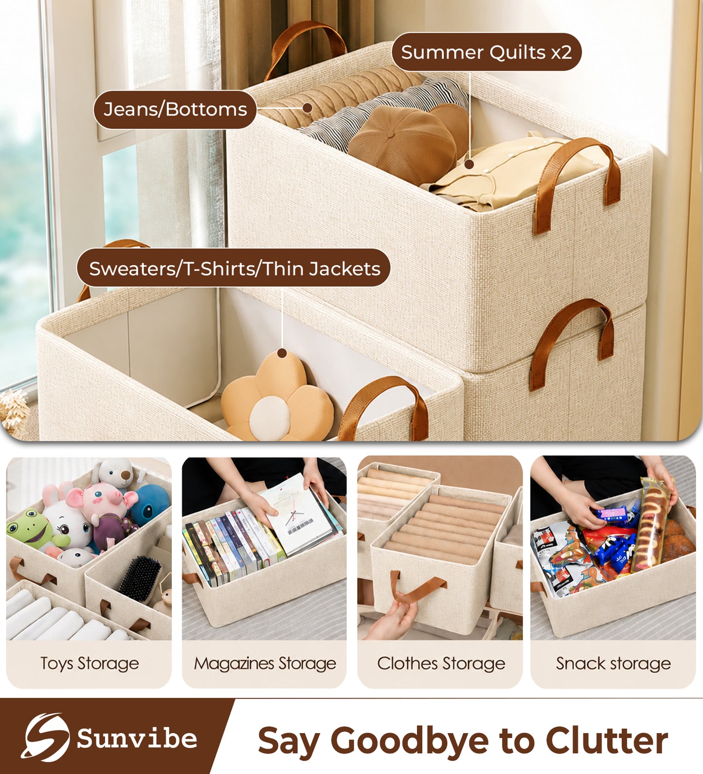 Foldable Wardrobe Organizer with Durable Handle (White)