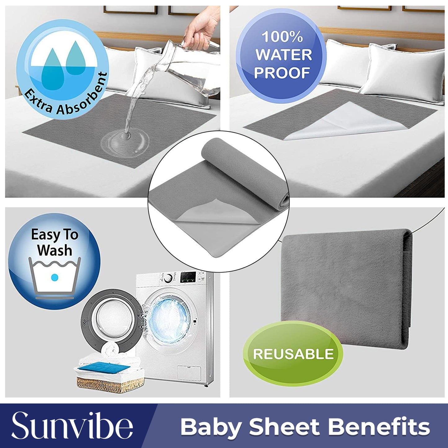 Absorbent & Waterproof Baby Mattress Protector Sheet – Quick Dry, Washable
