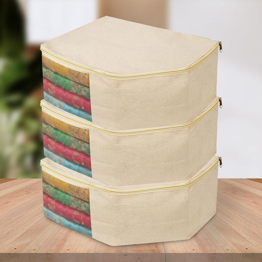 Sunvibe Cotton Canvas Blouse Organizer for Wardrobe – Pack of 3 | Blouse Covers for Storage | Durable Clothes Organizer (38 x 25 x 17 cm)