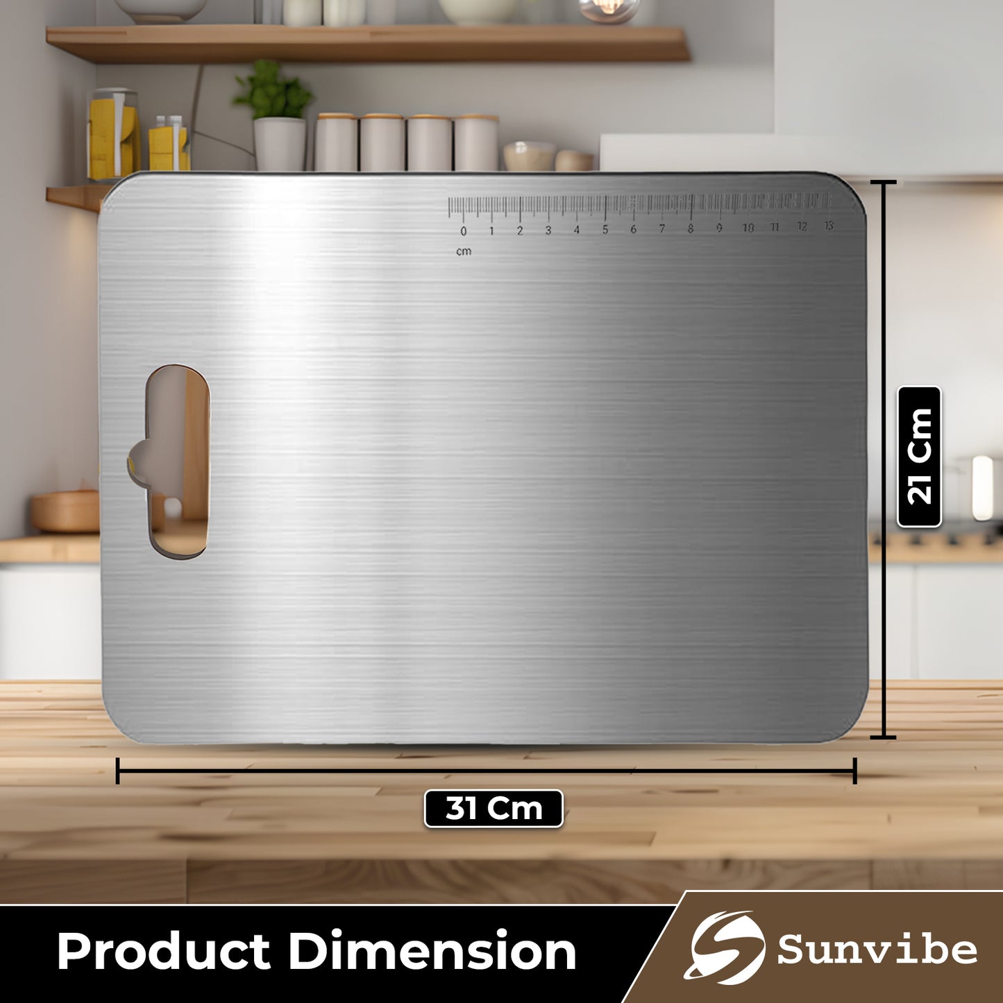 SUNVIBE® Stainless Steel Cutting Board with Handle | Durable, Rustproof & Hygienic Kitchen Worktop for Vegetables, Fruits & Meat