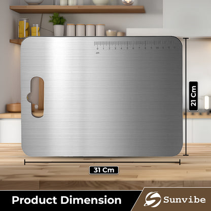 SUNVIBE® Stainless Steel Cutting Board with Handle | Durable, Rustproof & Hygienic Kitchen Worktop for Vegetables, Fruits & Meat