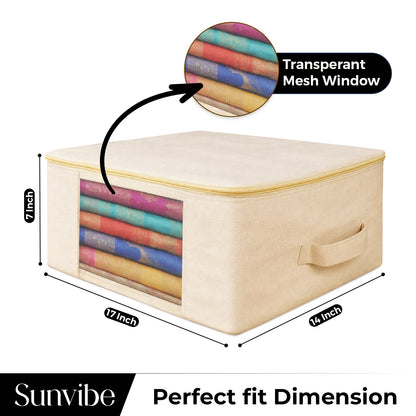 Sunvibe® Cotton Canvas Saree Covers with Zip for Storage | Clothes Storage Bags for Dresses, Sarees & Lehengas | Wardrobe Organizer (17 x 14 x 7 Inch)