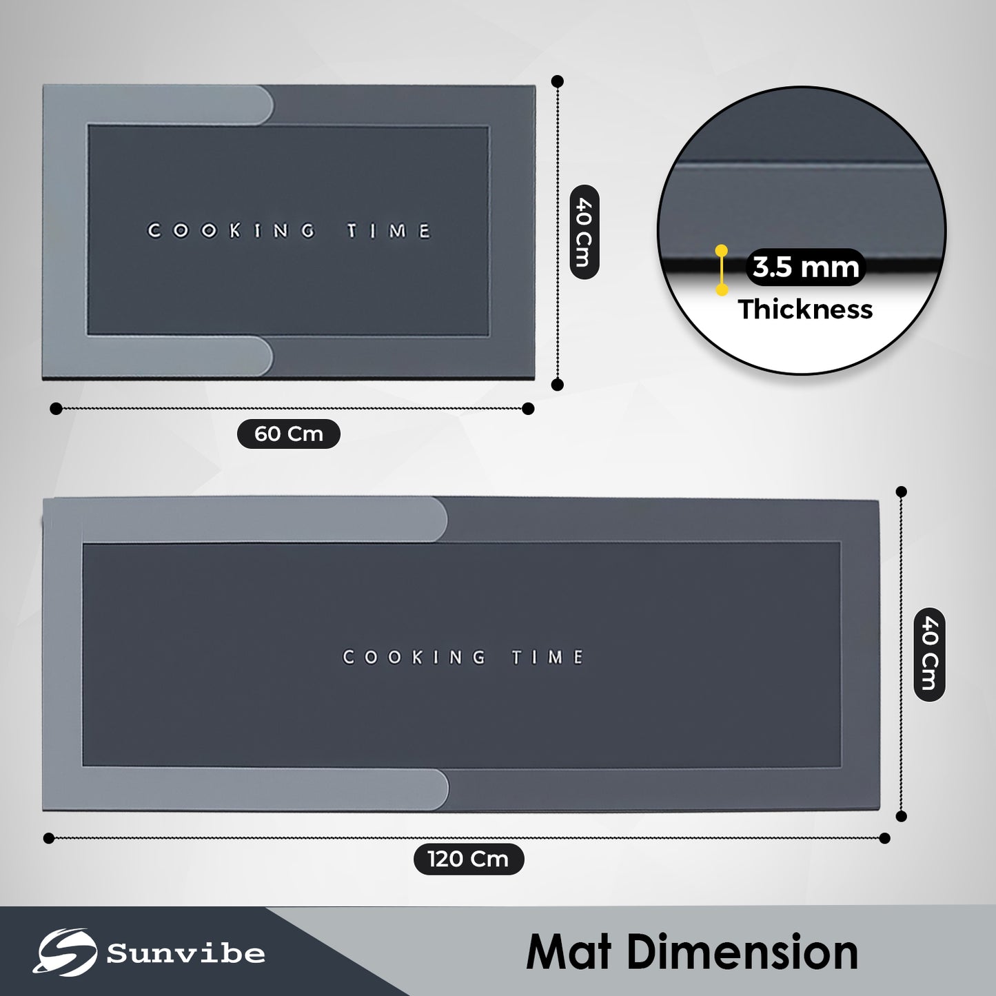 Kitchen Floor Mat 3.5mm (120x40cm & 40x60cm, Cooking Grey)