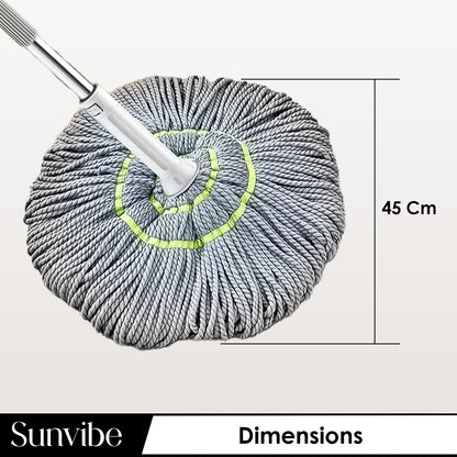 Sunvibe 360° Spin Mop with Stainless Steel Handle & Bucket | Heavy Duty Floor Cleaning Mop | Super Absorbent Microfiber | Easy Wringer System for All Floors