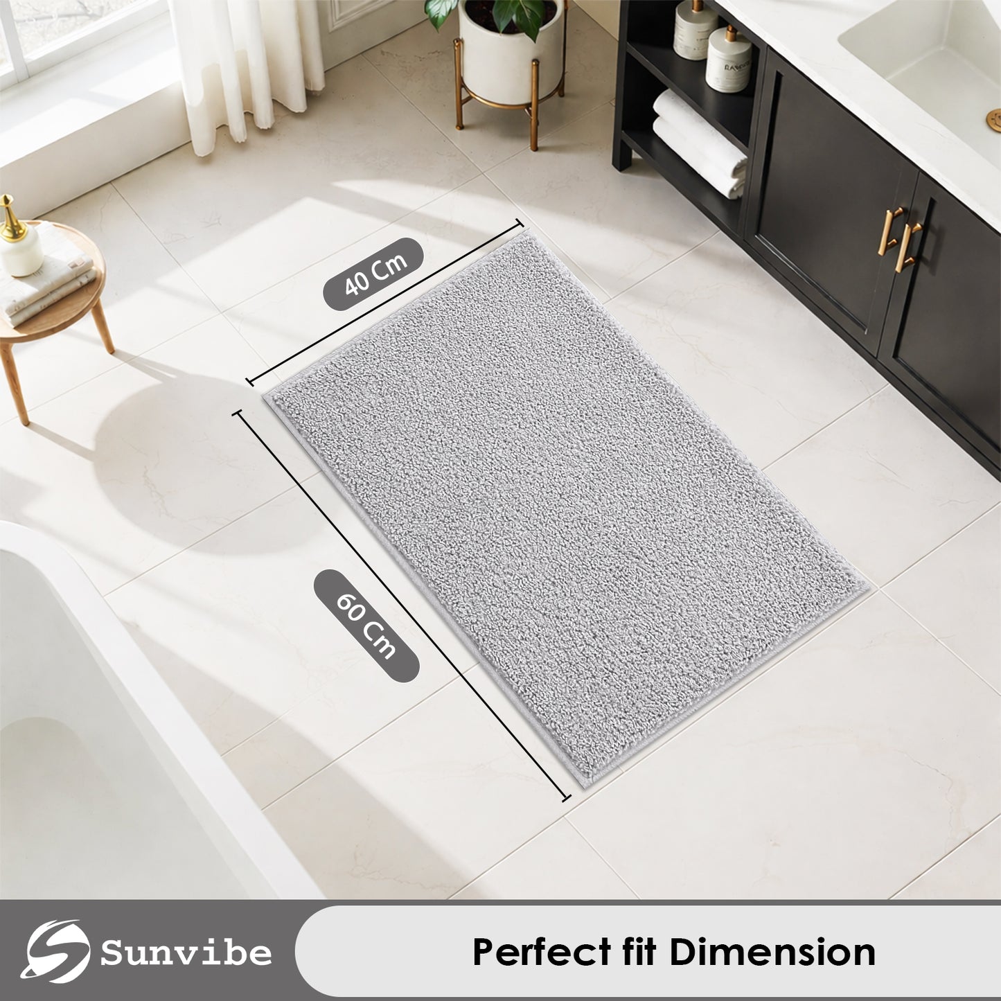 Sunvibe Premium Microfiber Floor Mat – Super Soft, Highly Absorbent & Quick Dry | Anti-Slip Multipurpose Mat for Bathroom, Kitchen & Bedroom (40 x 60 cm)