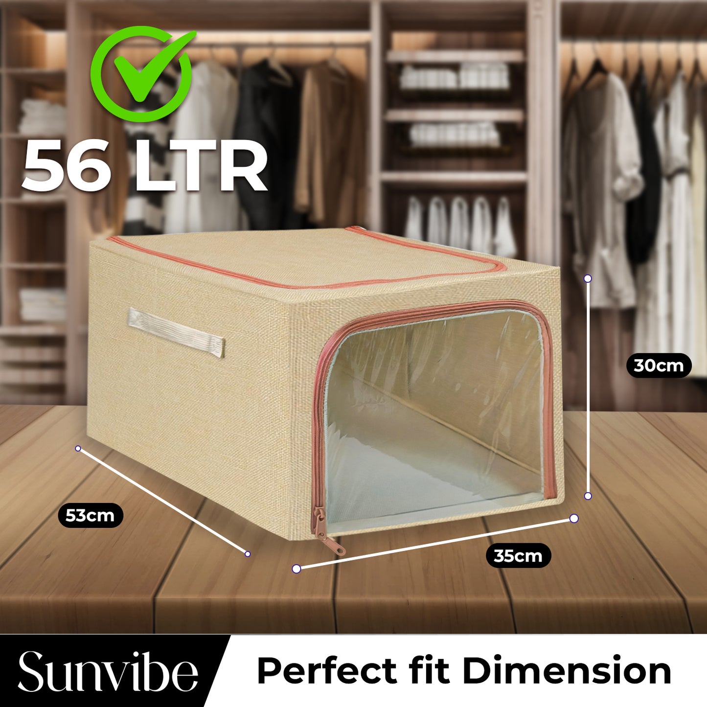 56 L Double-Sided Zipper Storage Box -Beige