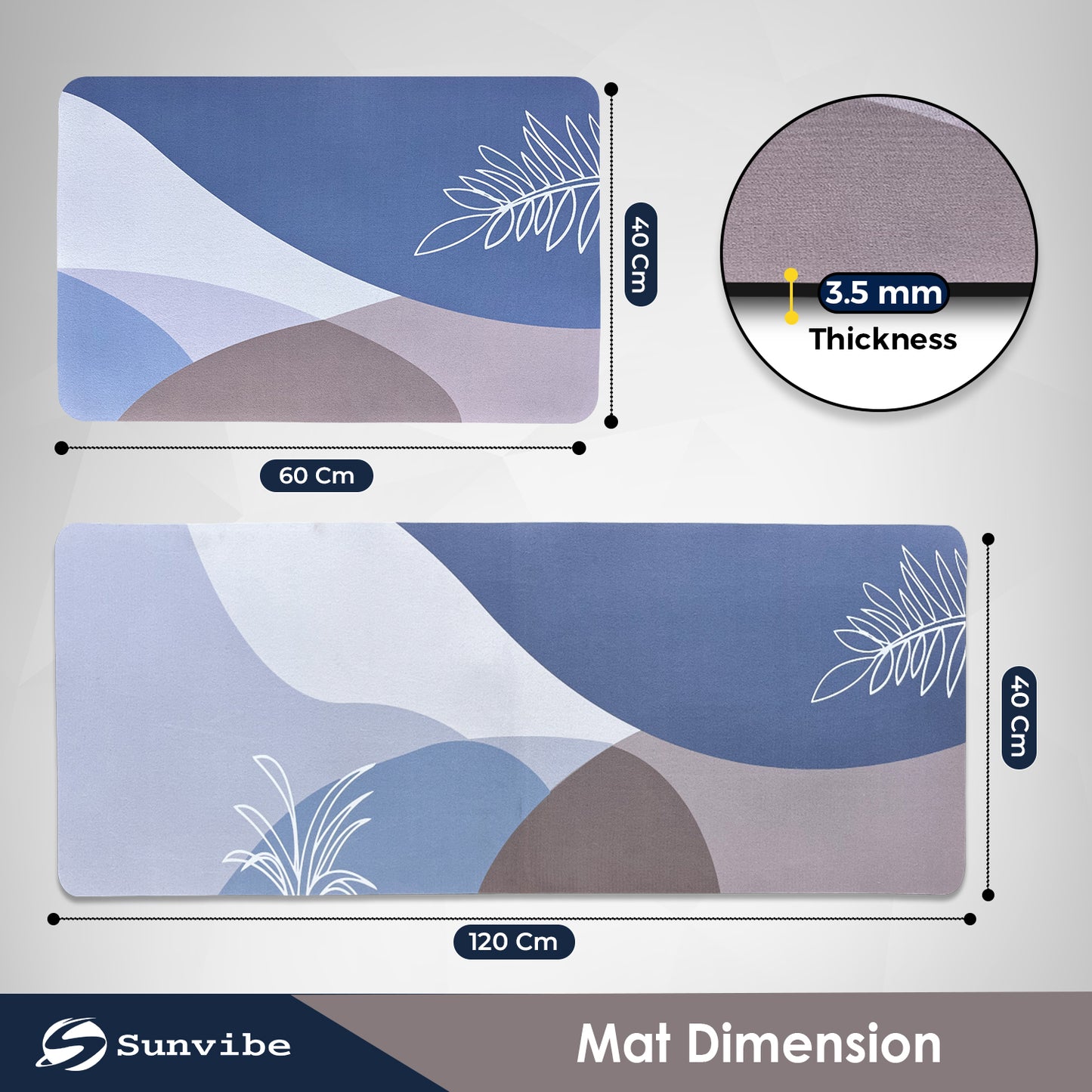 Kitchen Floor Mat 3.5mm (120x40cm & 40x60cm, Leaf Print-2 Pieces)