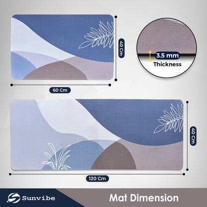 Kitchen Floor Mat 3.5mm (120x40cm & 40x60cm, Leaf Print-2 Pieces)