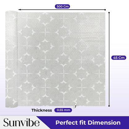SUNVIBE Printed Shelf Liner – Anti-Slip Mat for Kitchen, Drawers & Fridge (White-Star Design)