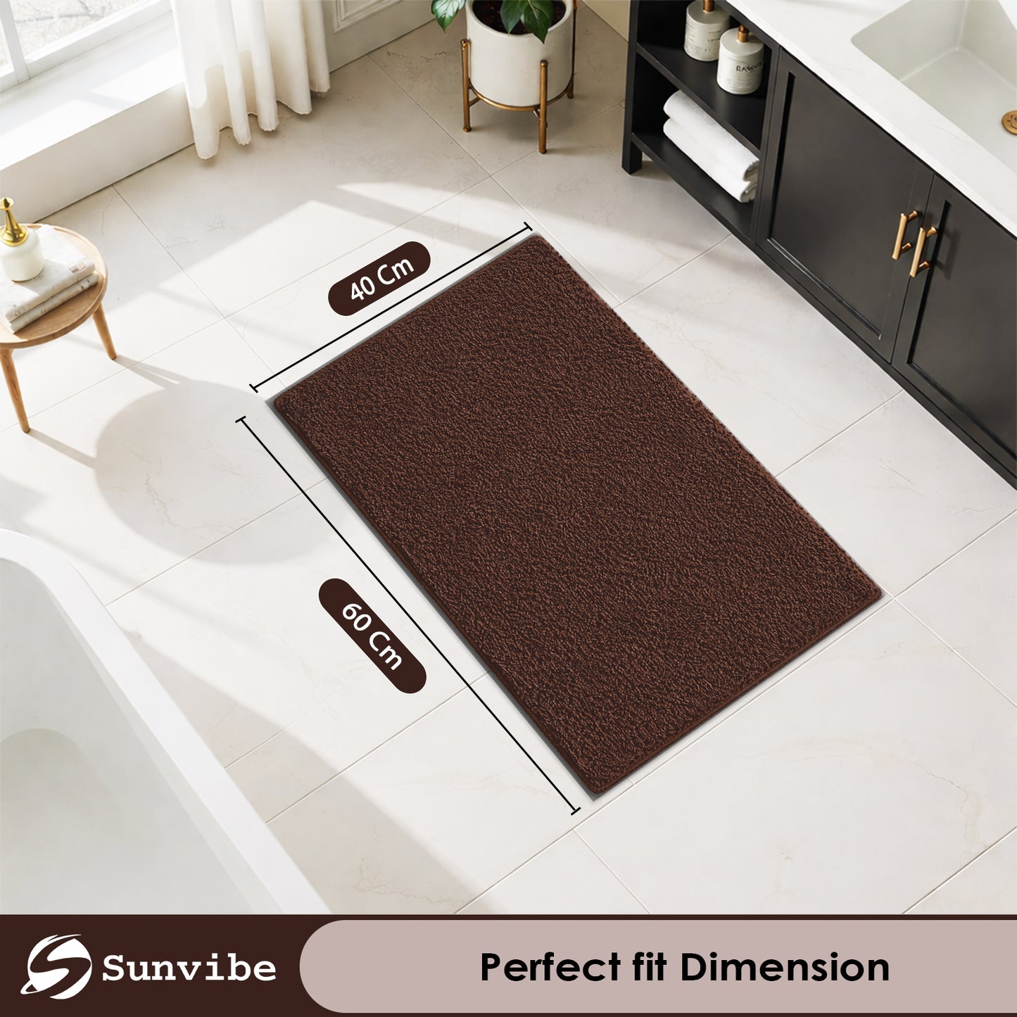 Sunvibe Premium Microfiber Floor Mat – Super Soft, Highly Absorbent & Quick Dry | Anti-Slip Multipurpose Mat for Bathroom, Kitchen & Bedroom (40 x 60 cm)
