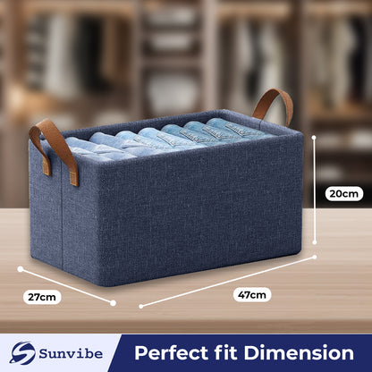 Foldable Wardrobe Organizer with Durable Handle, Stuff Storage Box Closet Drawer Organizers for Clothes, Toys, Books, Blanket (Blue)