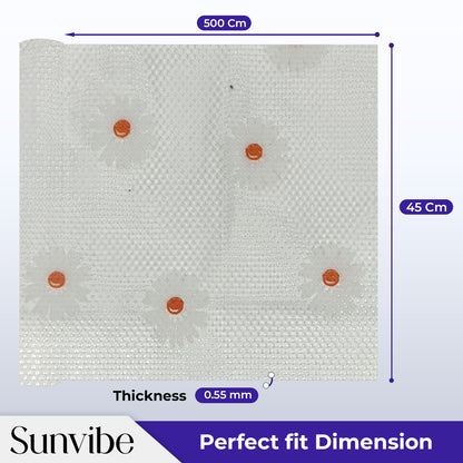 SUNVIBE Printed Shelf Liner – Anti-Slip Mat for Kitchen, Drawers & Fridge (White-Flower Design)