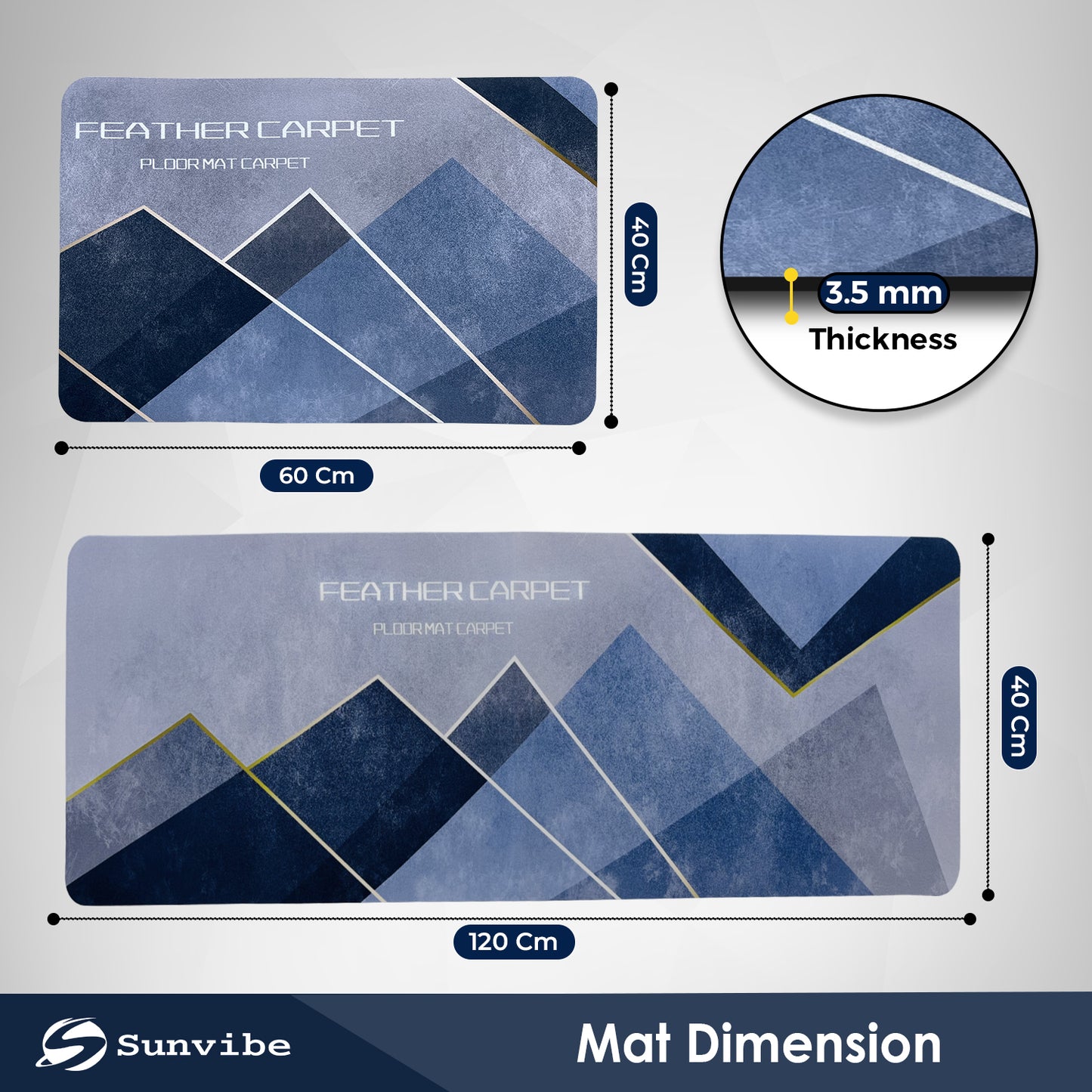 Kitchen Floor Mat 3.5mm (120x40cm & 40x60cm, Feather Print-2 Pieces)