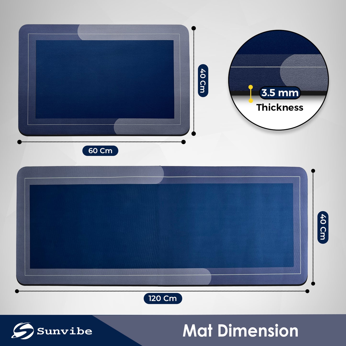 Kitchen Floor Mat 3.5mm (120x40cm & 40x60cm, Blue-2 Pieces)