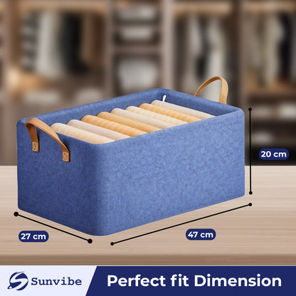 Foldable Wardrobe Organizer with Durable Handle, Stuff Storage Box Closet Drawer Organizers for Clothes, Toys, Books, Blanket (Blue)