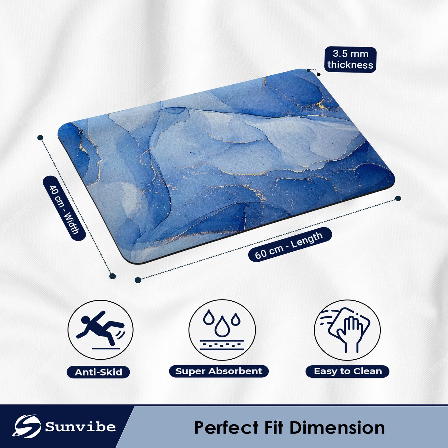 Bathmat 3.5mm Anti-Skid Water Soaking Marble Print Door Mat (Blue)