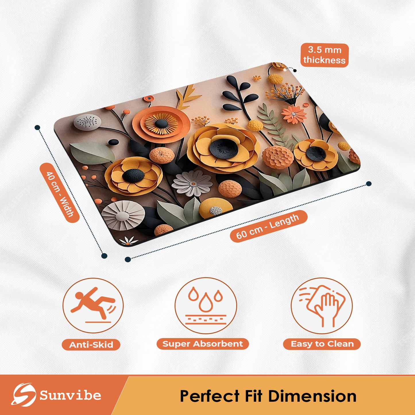 3D Anti-Skid Water-Soaking Mat: Perfect for Your Home (Yellow flower)