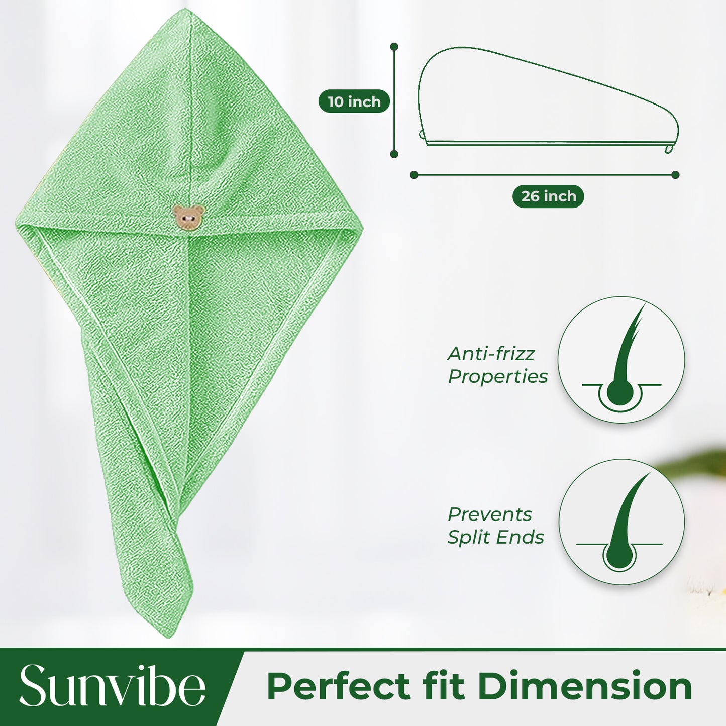 Quick Drying Microfiber 500 GSM Hair Bath Towel (Green)