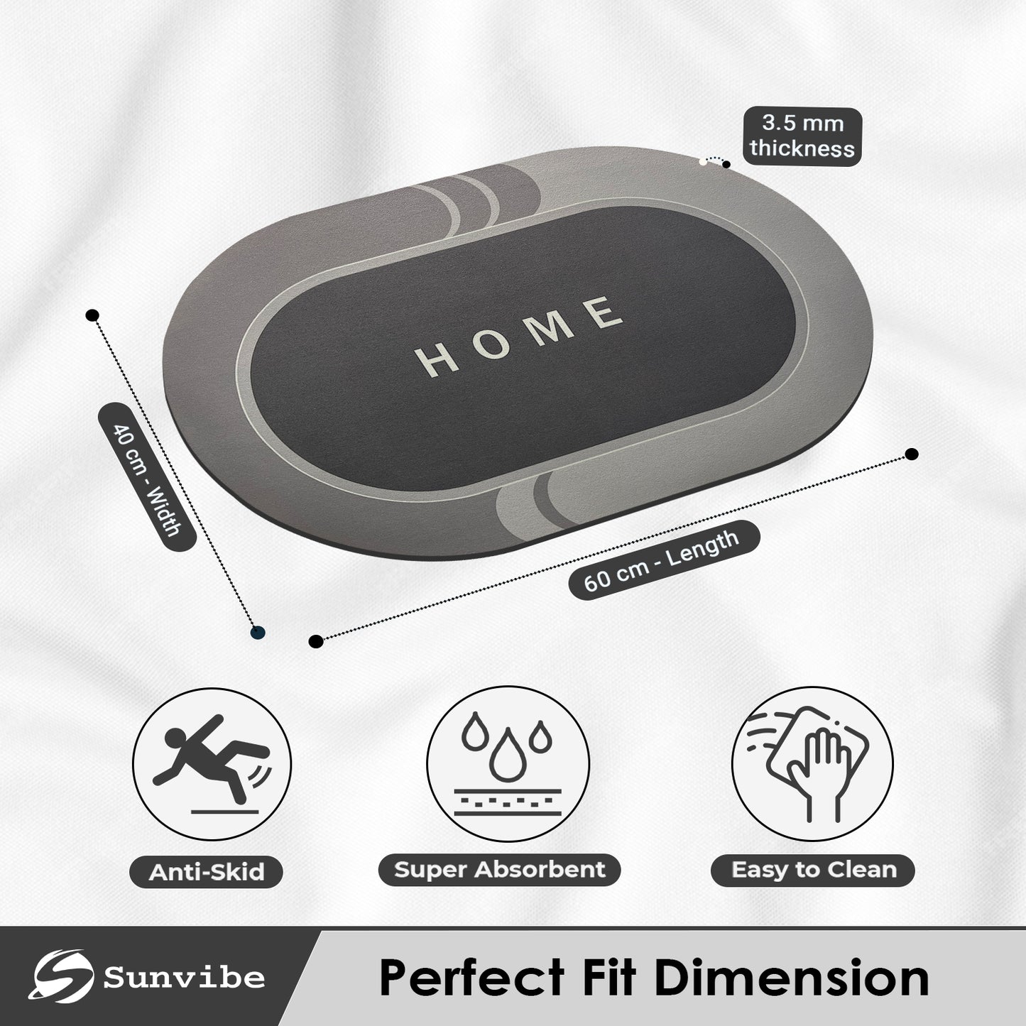 Bath Mat 3.5mm Anti-Skid Water Soaking Home Print Bathroom Door Floor Mat