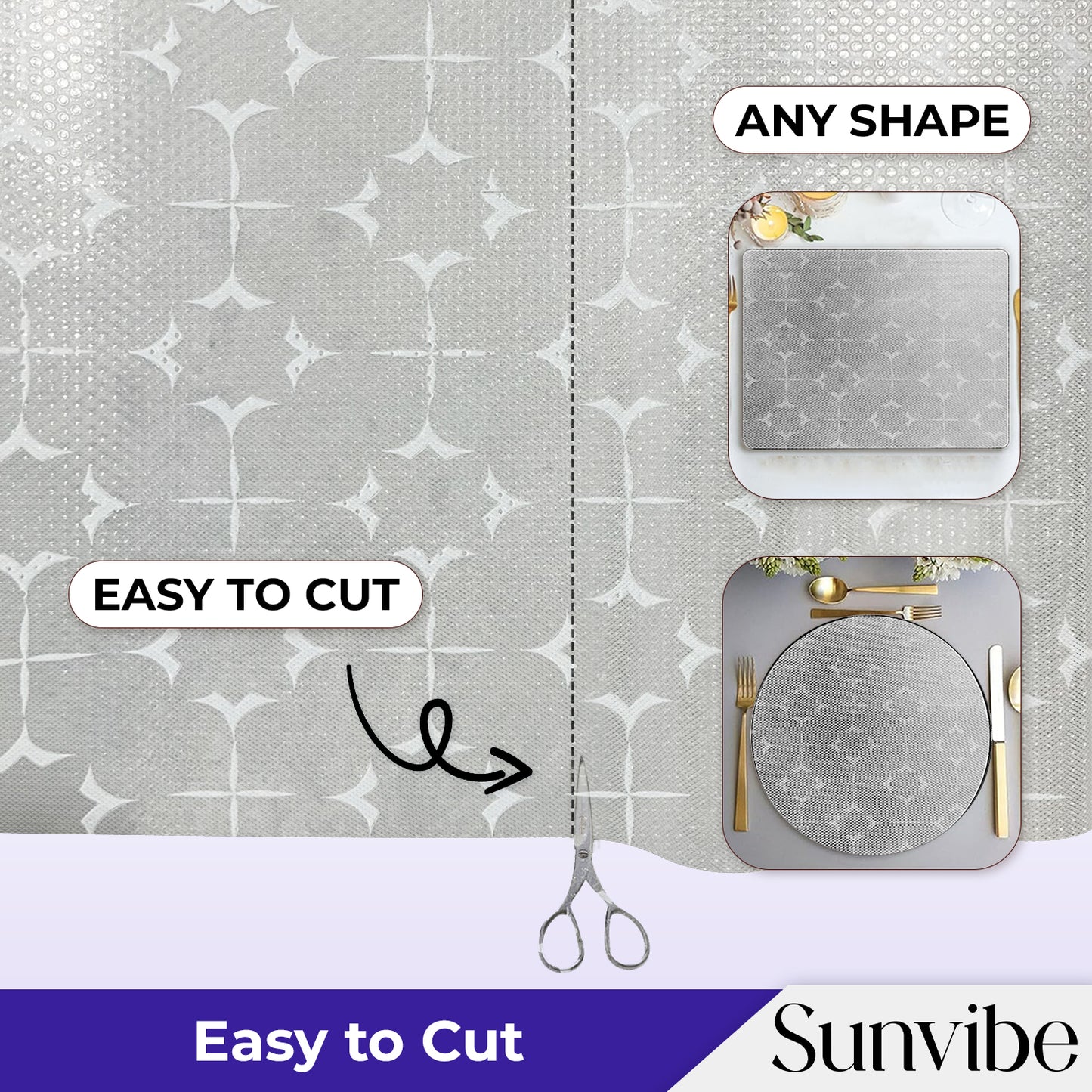 SUNVIBE Printed Shelf Liner – Anti-Slip Mat for Kitchen, Drawers & Fridge (White-Star Design)