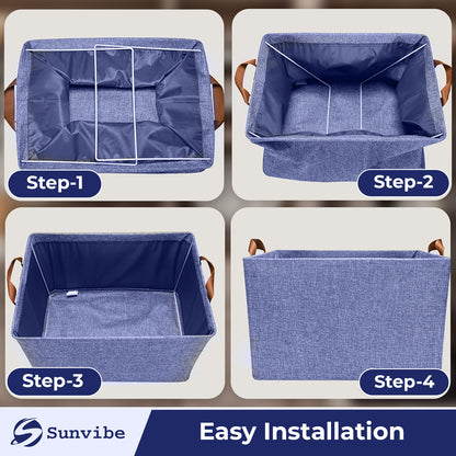Foldable Wardrobe Organizer with Durable Handle, Stuff Storage Box Closet Drawer Organizers for Clothes, Toys, Books, Blanket (Blue)