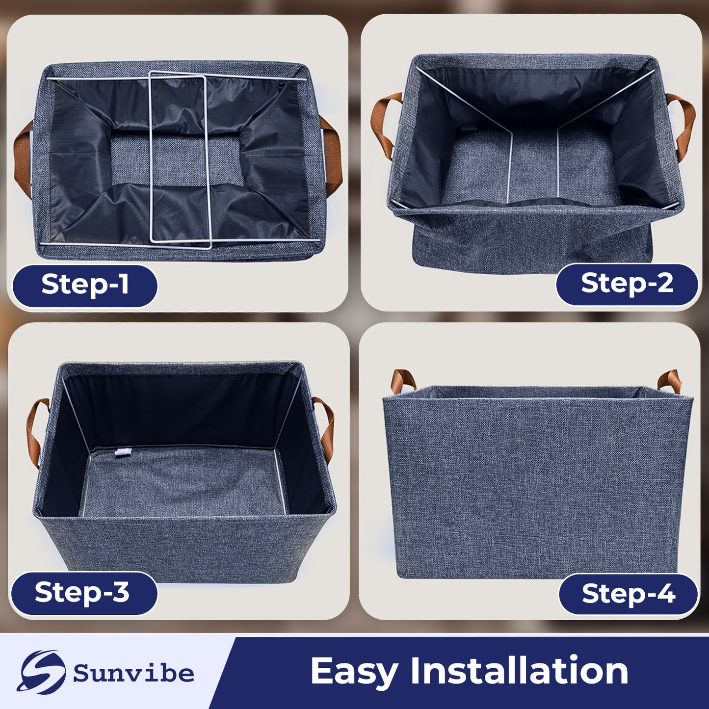 Foldable Wardrobe Organizer with Durable Handle, Stuff Storage Box Closet Drawer Organizers for Clothes, Toys, Books, Blanket (Blue)