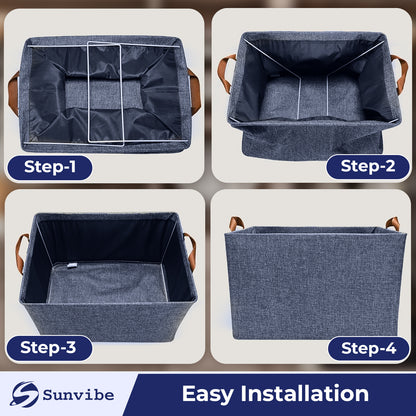 Foldable Wardrobe Organizer with Durable Handle, Stuff Storage Box Closet Drawer Organizers for Clothes, Toys, Books, Blanket (Blue)