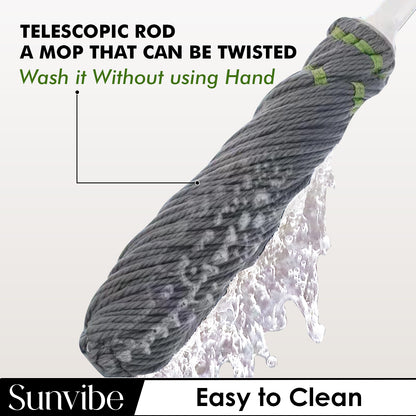 Sunvibe 360° Spin Mop with Stainless Steel Handle & Bucket | Heavy Duty Floor Cleaning Mop | Super Absorbent Microfiber | Easy Wringer System for All Floors