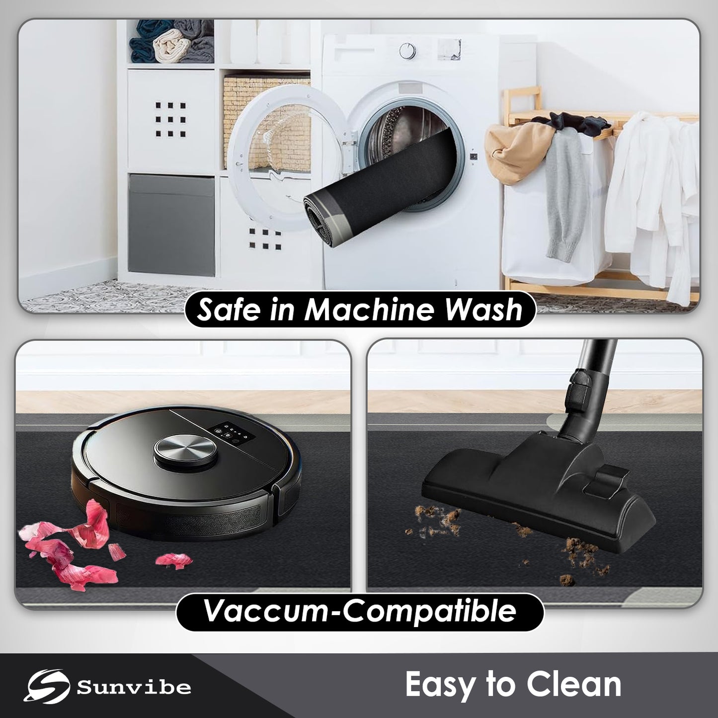 Kitchen Floor Mat 3.5mm (120x40cm & 40x60cm, Grey-2 Pieces)