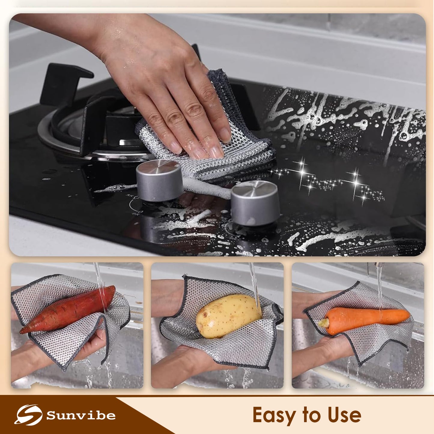 Sunvibe Non-Scratch Dish Wash Scrubber Cloth (10 Pcs) | Multipurpose Dish Cleaning Rags